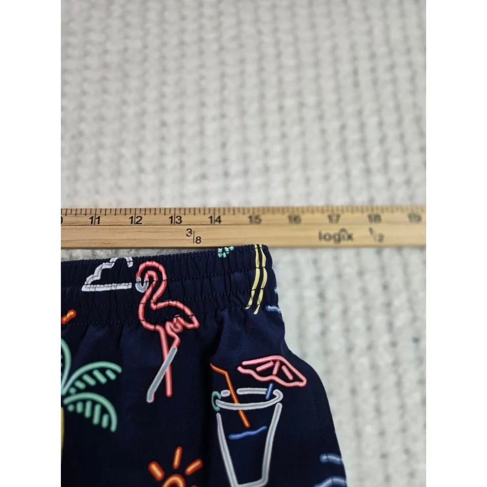 Chubbies Mens Navy Neon Flamingo Palm‎ Tree Swim Trunks 7 Inch Inseam Large